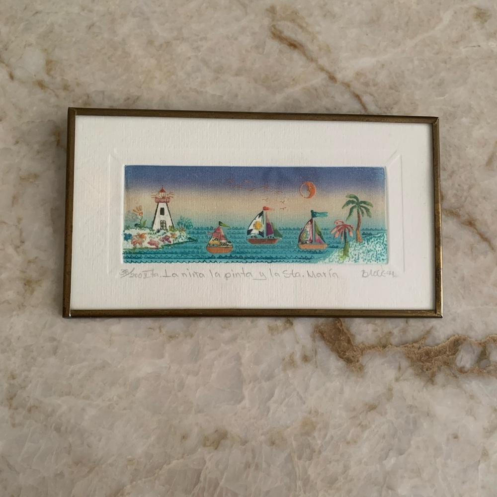 Vintage Framed Mexican Nautical Print ☀️ ⛵️🌴🌊